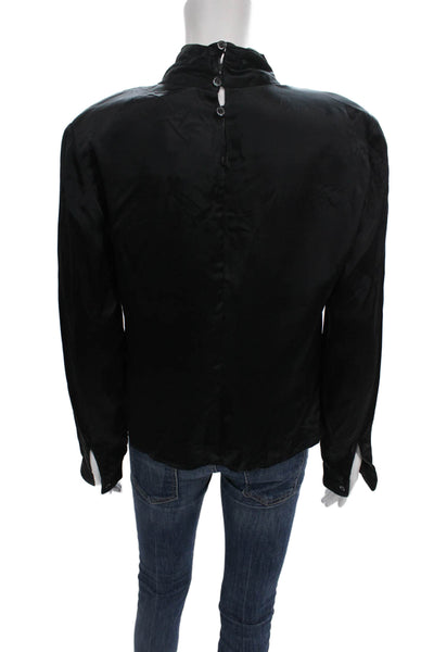 Giorgio Armani Women Black Silk High Neck Long Sleeve Blouse Button Size 12