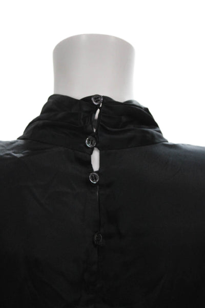 Giorgio Armani Women Black Silk High Neck Long Sleeve Blouse Button Size 12