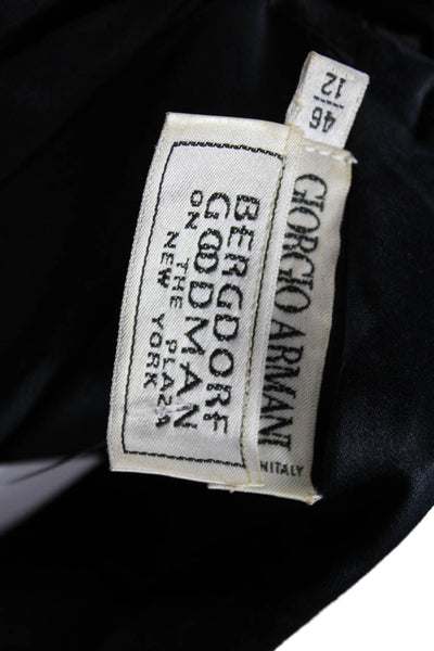 Giorgio Armani Women Black Silk High Neck Long Sleeve Blouse Button Size 12