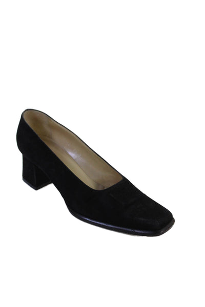 Escada Women's Square Toe Suede Block Heel Pumps Shoes Black Size 37.5