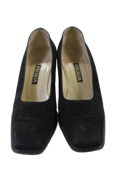 Escada Women's Square Toe Suede Block Heel Pumps Shoes Black Size 37.5