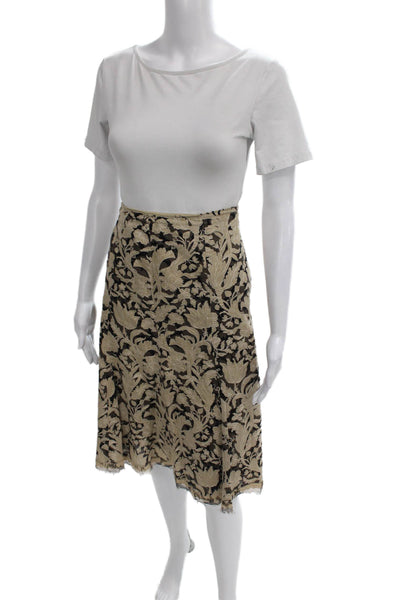 Elie Tahari Womens A-Line Skirt Black Velvet Floral Midi Size M