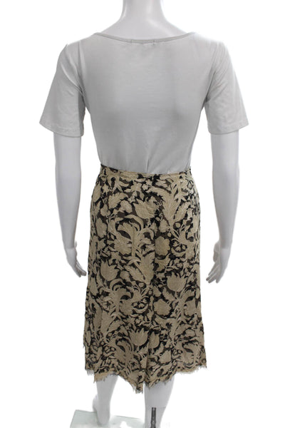 Elie Tahari Womens A-Line Skirt Black Velvet Floral Midi Size M