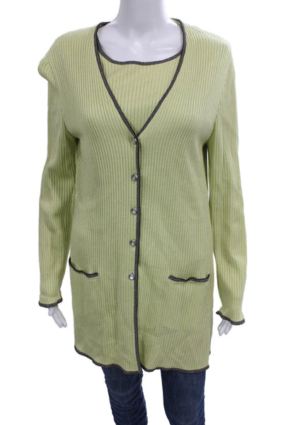 Escada Margaretha Ley Womens Green Rayon V-Neck Long Sleeve Cardigan Size 42