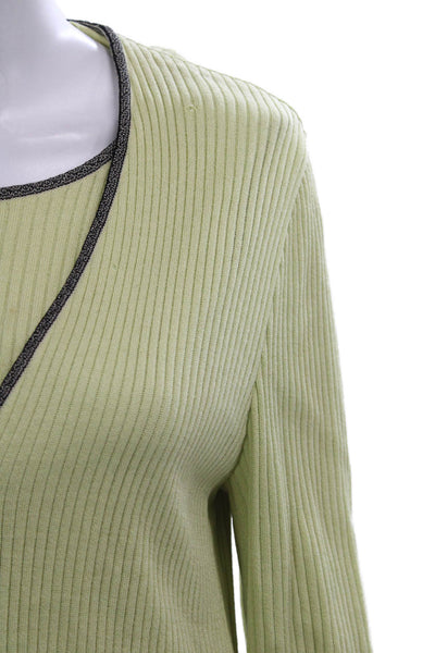Escada Margaretha Ley Womens Green Rayon V-Neck Long Sleeve Cardigan Size 42
