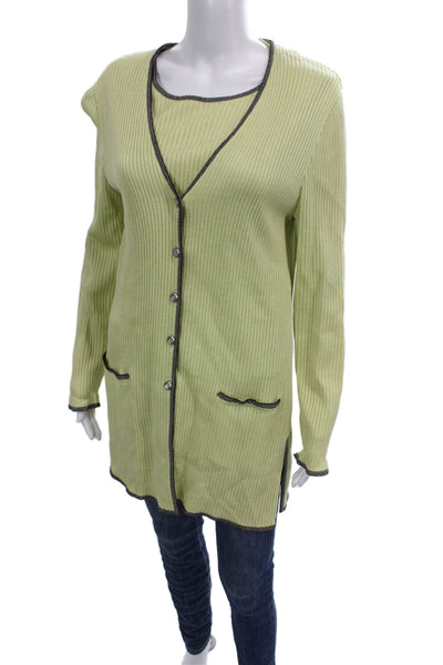 Escada Margaretha Ley Womens Green Rayon V-Neck Long Sleeve Cardigan Size 42