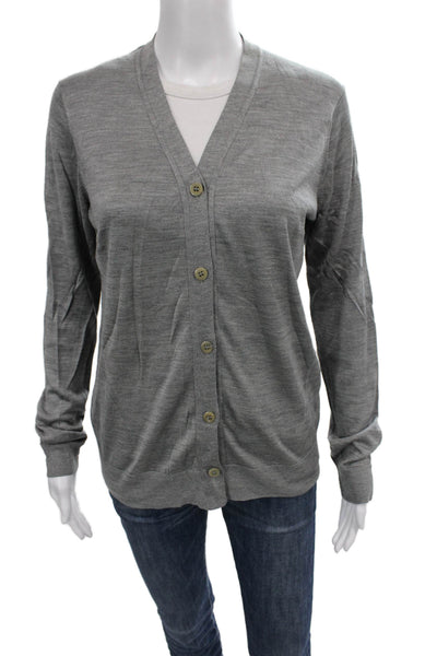 Donna Karan Womens Silk Gray V Neck Cardigan Long Sleeve Size M