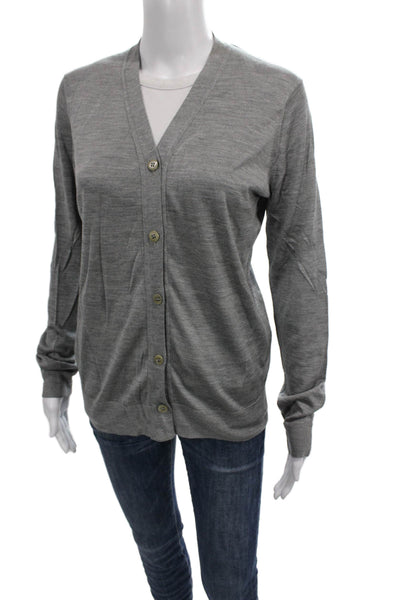 Donna Karan Womens Silk Gray V Neck Cardigan Long Sleeve Size M