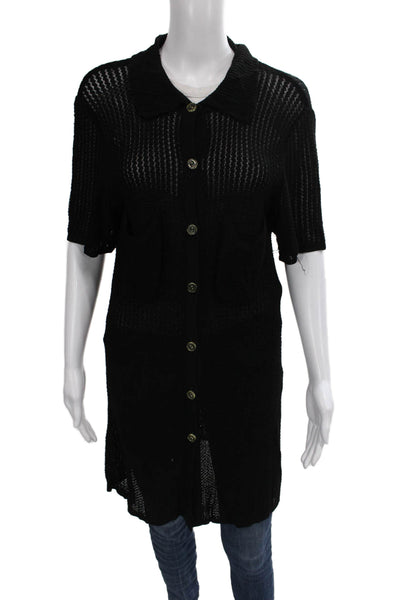 Escada Womens Black Rayon Collared Short Sleeve Cardigan Size 42