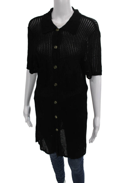Escada Womens Black Rayon Collared Short Sleeve Cardigan Size 42