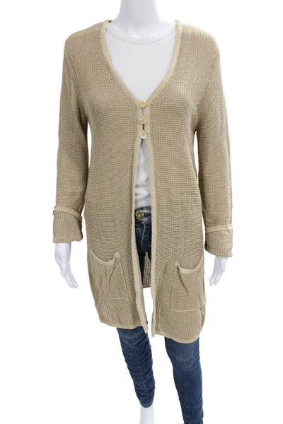 Escada Womens Beige V-Neck Long Sleeve Cardigan Sweater Viscose Wool Size 42