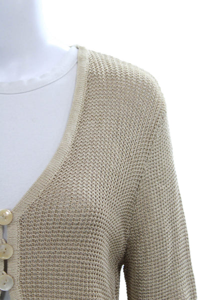 Escada Womens Beige V-Neck Long Sleeve Cardigan Sweater Viscose Wool Size 42