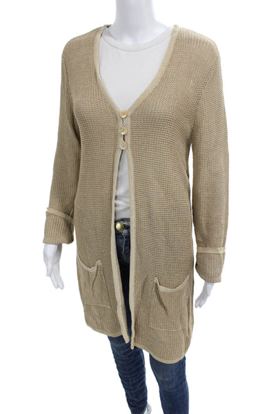 Escada Womens Beige V-Neck Long Sleeve Cardigan Sweater Viscose Wool Size 42