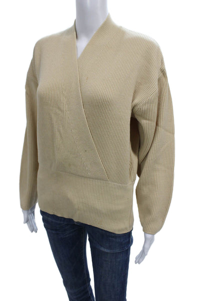 Escada Margaretha Ley Womens Wrap V-Neck Wool Sweater Beige Long Sleeve Size 38