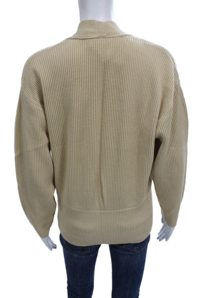 Escada Margaretha Ley Womens Wrap V-Neck Wool Sweater Beige Long Sleeve Size 38