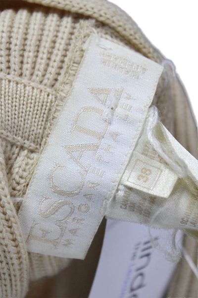 Escada Margaretha Ley Womens Wrap V-Neck Wool Sweater Beige Long Sleeve Size 38
