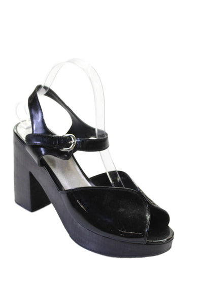 Rachel Comey Womens Platform Patent Leather Ankle Strap Sandals Black Size 9