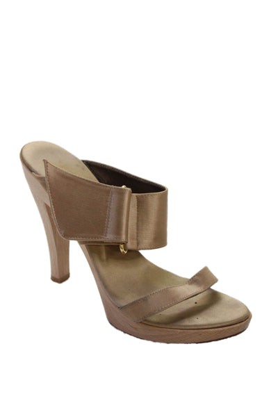 KORS Michael Kors Womens Block Heel Satin Double Strap Sandals Brown Size 9M