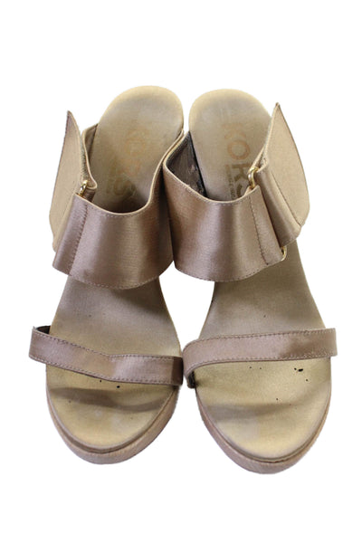 KORS Michael Kors Womens Block Heel Satin Double Strap Sandals Brown Size 9M
