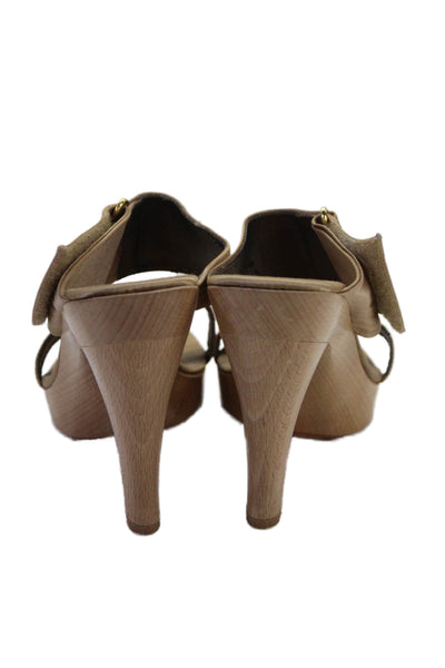 KORS Michael Kors Womens Block Heel Satin Double Strap Sandals Brown Size 9M