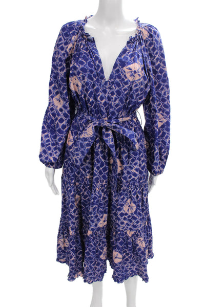 Ulla Johnson Womens Fit & Flare Midi Tie Dye V-Neck Long Sleeve Dress Size 6