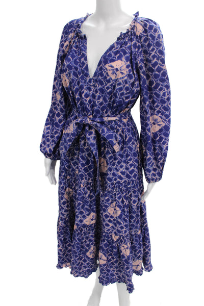 Ulla Johnson Womens Fit & Flare Midi Tie Dye V-Neck Long Sleeve Dress Size 6
