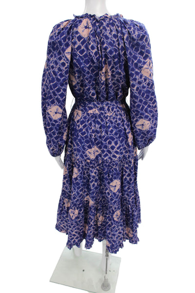 Ulla Johnson Womens Fit & Flare Midi Tie Dye V-Neck Long Sleeve Dress Size 6