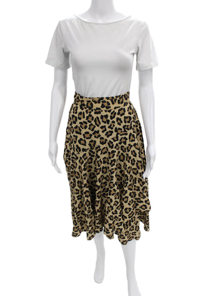 L'Autre Chose Womens Flare Skirt Beige Animal Print Viscose Knee Length Size 40