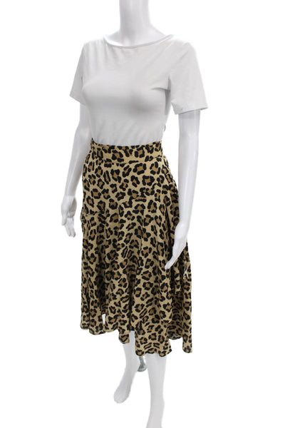 L'Autre Chose Womens Flare Skirt Beige Animal Print Viscose Knee Length Size 40