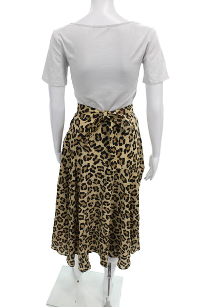 L'Autre Chose Womens Flare Skirt Beige Animal Print Viscose Knee Length Size 40