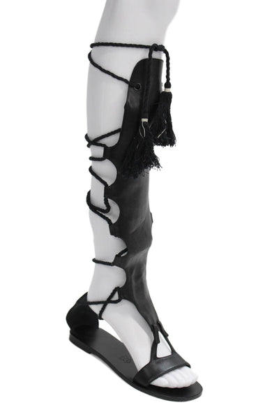 Zeus + Dione Hellas Womens Lace Up Leather Gladiator Sandals Black Size 38
