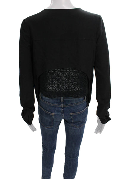 Derek Lam 10 Crosby Women Silk V-Neck Long Sleeve Black Basic Blouse Size 0