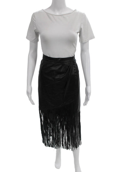 Tamara Mellon Women Wrap Lamb Leather Midi Skirt Black Size M