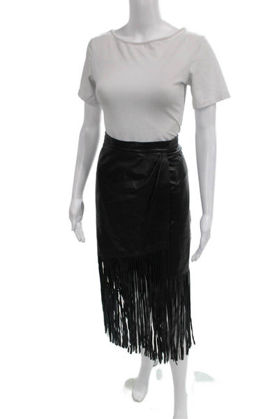 Tamara Mellon Women Wrap Lamb Leather Midi Skirt Black Size M