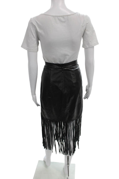 Tamara Mellon Women Wrap Lamb Leather Midi Skirt Black Size M