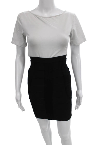 Herve Leger Women Black Bandage Skirt Zip 90% Rayon Short Size S
