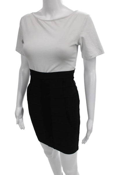 Herve Leger Women Black Bandage Skirt Zip 90% Rayon Short Size S
