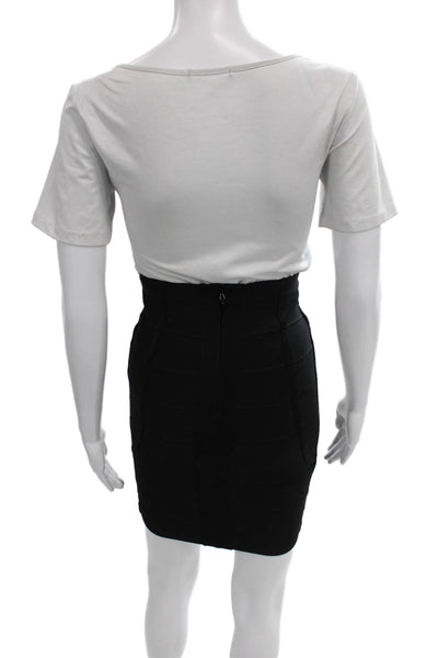Herve Leger Women Black Bandage Skirt Zip 90% Rayon Short Size S