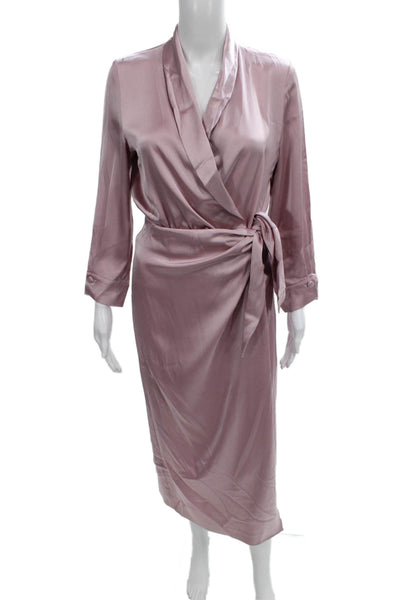 Nanushka Womens Wrap Dress Pink V-Neck Long Sleeve Tie Waist Triacetate Size S