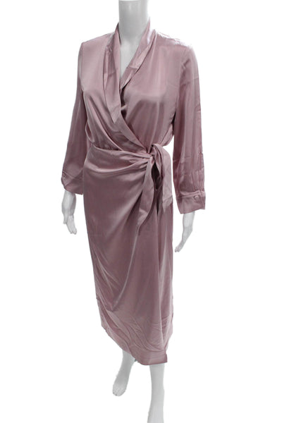Nanushka Womens Wrap Dress Pink V-Neck Long Sleeve Tie Waist Triacetate Size S