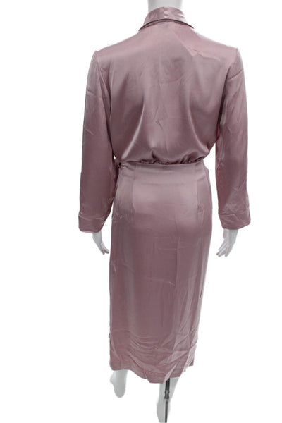 Nanushka Womens Wrap Dress Pink V-Neck Long Sleeve Tie Waist Triacetate Size S
