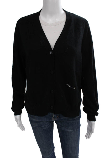 Marni Women Black Virgin Wool V Neck Cardigan Long Sleeve Size 38
