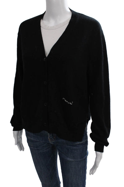 Marni Women Black Virgin Wool V Neck Cardigan Long Sleeve Size 38