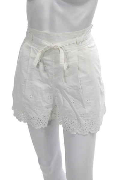 Ulla Johnson Women Paperbag Tie Waist Cotton Shorts White Size 4