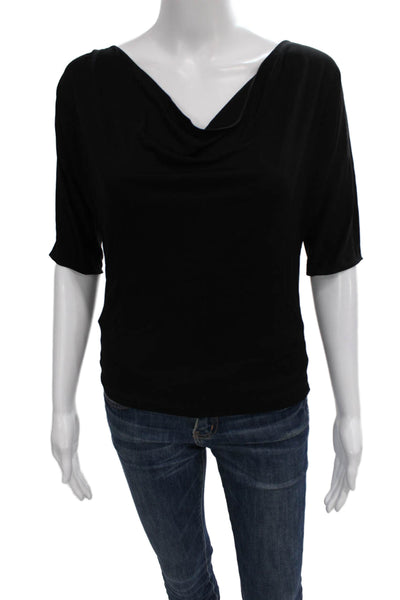Jonathan Cohen Women Black Cowl Neck Basic Blouse Short Sleeve Size S