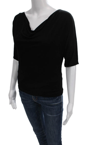Jonathan Cohen Women Black Cowl Neck Basic Blouse Short Sleeve Size S