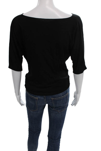 Jonathan Cohen Women Black Cowl Neck Basic Blouse Short Sleeve Size S