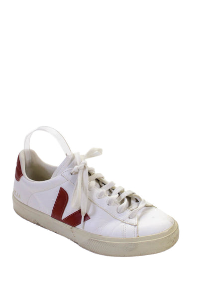Veja Womens Leather Low Top Lace Up Sneakers White Red Size 10