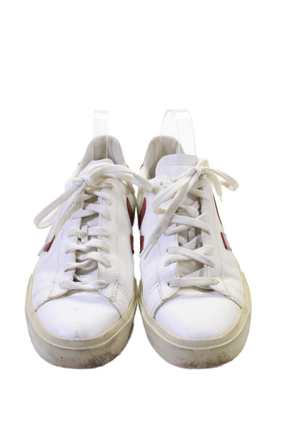 Veja Womens Leather Low Top Lace Up Sneakers White Red Size 10
