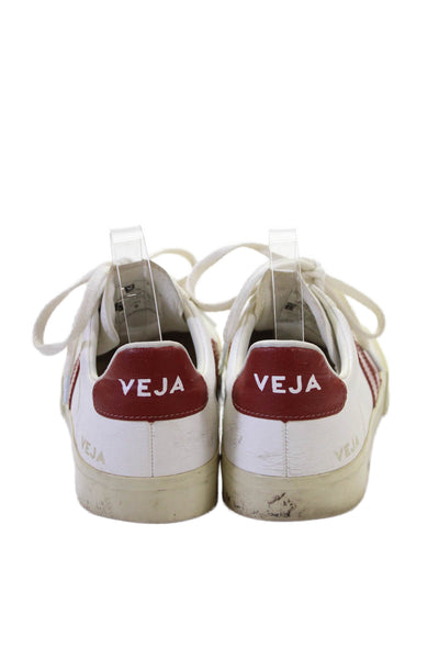 Veja Womens Leather Low Top Lace Up Sneakers White Red Size 10